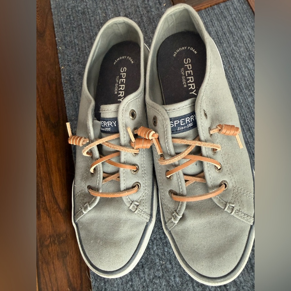 Sperry Light Gray Canvas Shoes with brown Laces
